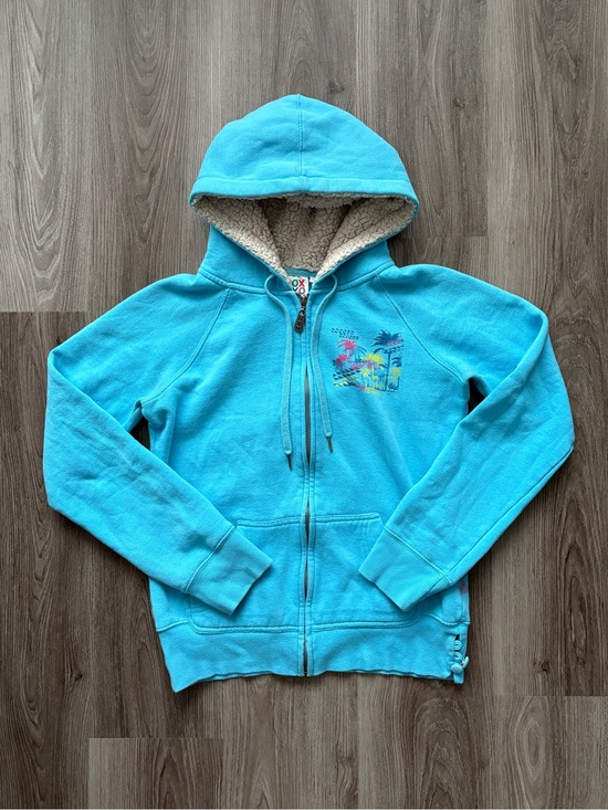 Roxy Tops - Y2K Roxy Turquoise Hoodie with Tropical Design